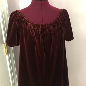 Burgundy Faux Velvet Gap Babydoll Top Small